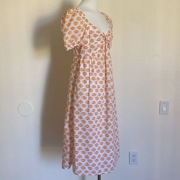 J. Crew Factory Orange Floral Puff-Sleeve Twist-Front Midi Dress Size 8 - Picture 9 of 15
